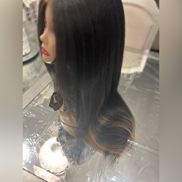 SOLD-28" Soft Kinky Straight Blowout Lace Frontal Wig Color# 1B/27 - Picture 3 of 8